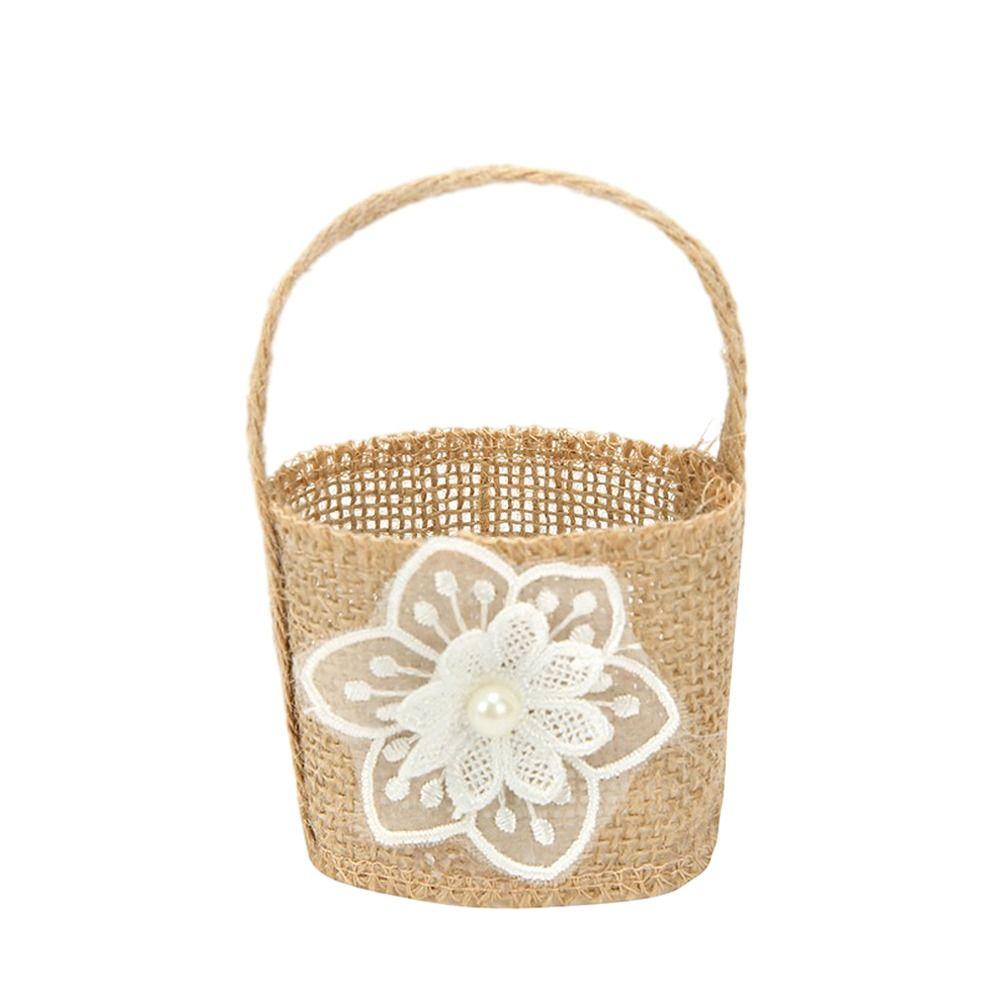 2pcs Lace Bowknot Flower Girl Basket Retro Candy Gift Bag Wedding Ceremony Party Decoration