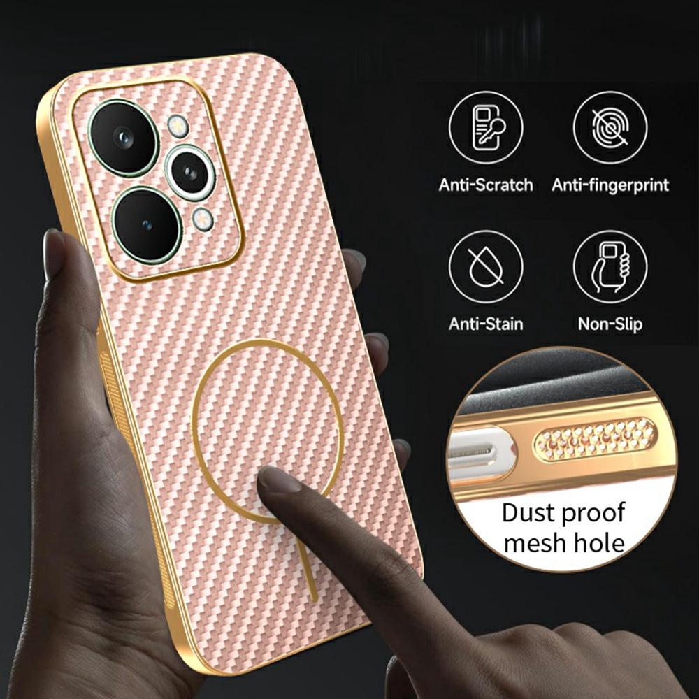 For Realme 15 5G Phone Case Carbon Fiber Textured Electroplated TPU Back Cover