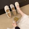 French Silver Flat Ballet Single Shoes Women 2025 New Temperament Bow Fairy Wind Word Belt Mary Jane Shoes