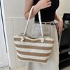 Yogodlns Женская тканая пляжная сумка большой емкости, полосатые сумки на молнии, соломенная сумка в стиле ретро, ​​женская летняя повседневная сумка