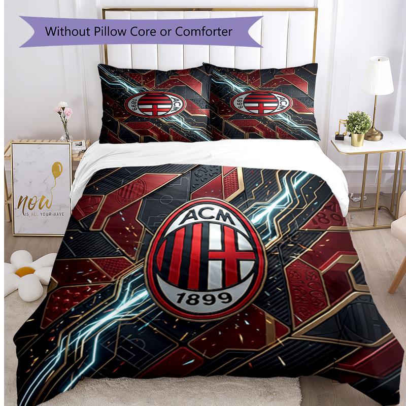 AC Milan Pattern Printed 3PCS Bedding Set Soft Skin-Friendly Washable Duvet Cover & Pillowcases Set All Season Bedroom