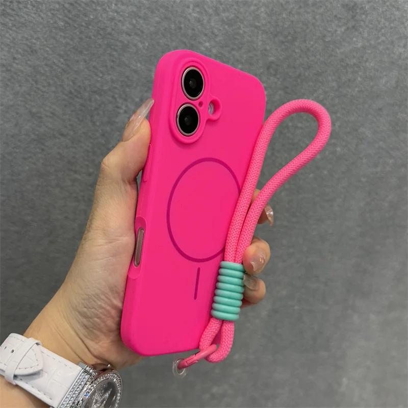 Оригинальный чехол Candy из жидкого силикона с MagSafe для iPhone 17 16 15 14 13 12 Pro Max, мягкий, противоударный, с магнитной ремешком-шнурком