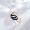 Роскошные кольца с синим цирконием для женщин, цвет золота, черное покрытие, винтажный стиль, индивидуальные украшения в форме листа