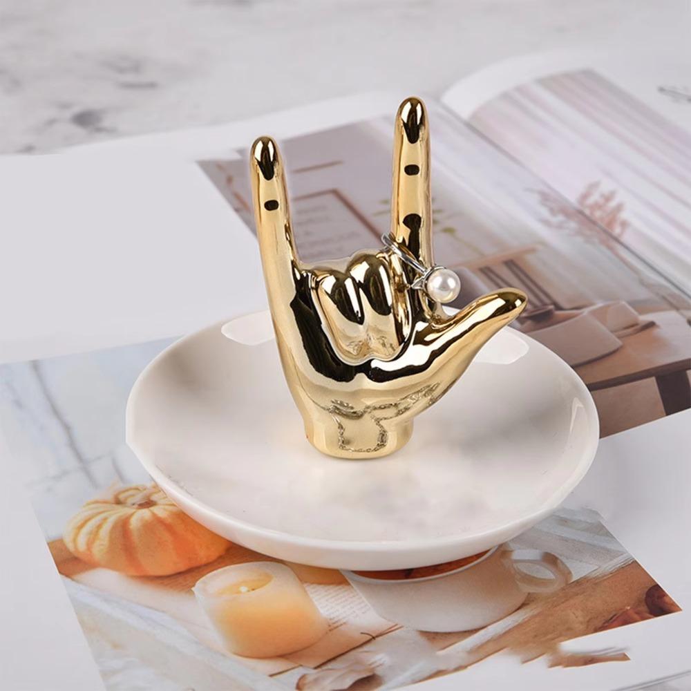 Nordic Ceramic Jewelry Plate Light Luxury Hand Storage Tray Gesture Ring Stand Home Decor