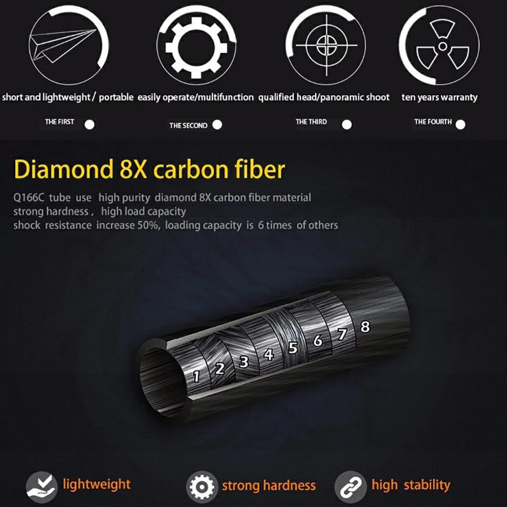 Мини-штатив QZSD из углеродного волокна с максимальной нагрузкой 8 кг и вращающейся на 360 градусов шаровой головкой для зеркальных камер