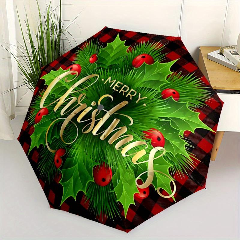 1pc Christmas wreath Automatic Open/close Folding Umbrella, Compact Portable Travel Umbrella,Durable Construction yy250814184