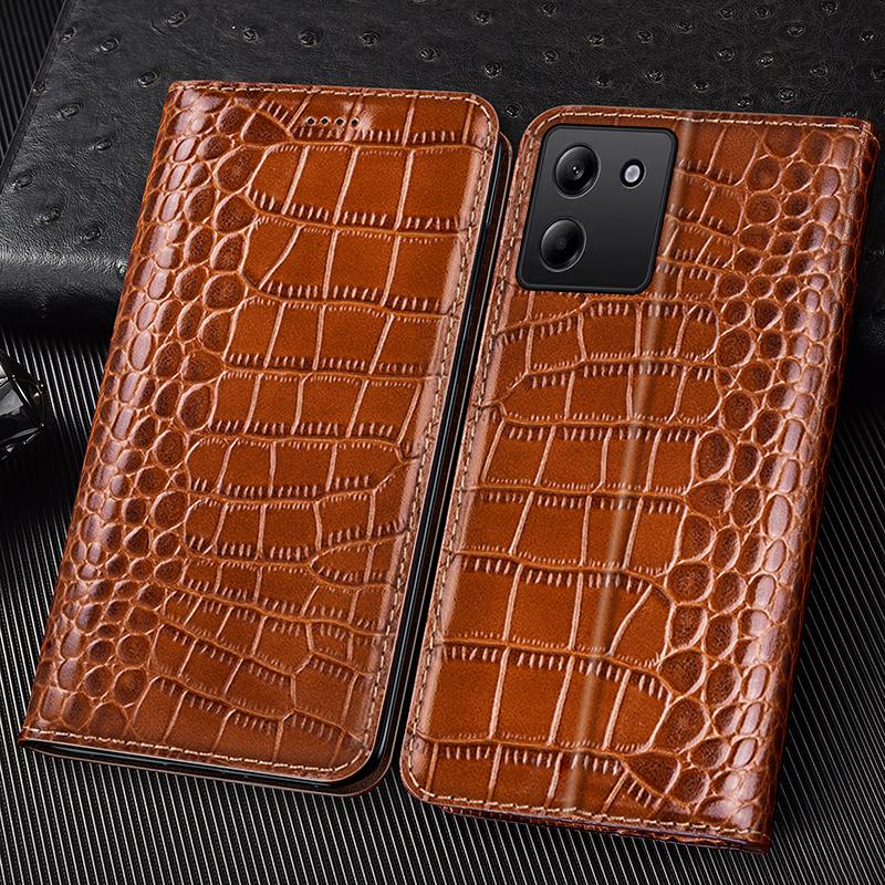 Флип-чехол из натуральной кожи с тиснением под крокодила для Xiaomi Poco M7 Pro Plus, деловой, ретро, в стиле книги, кошелек