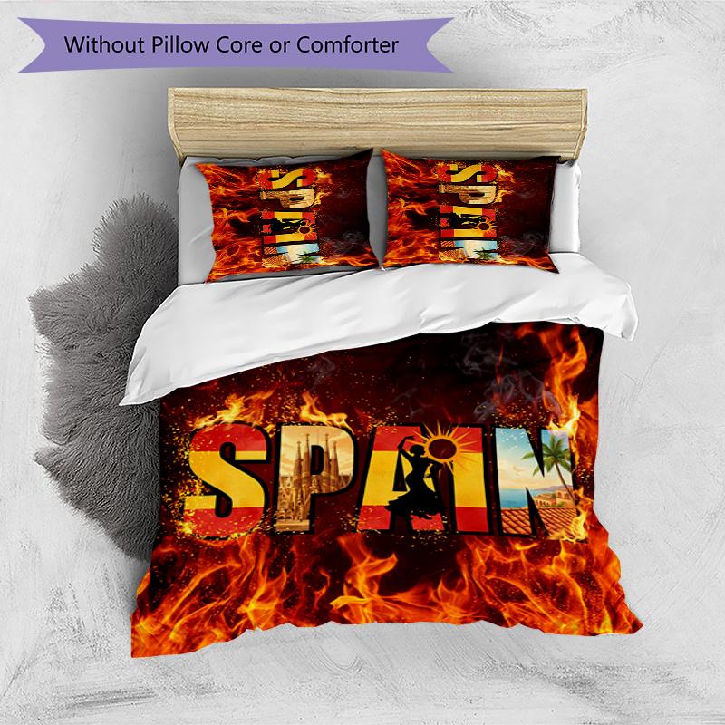Spain football Printed Bedding 3 Piece Set Cozy Breathable Bed Cover Set as Housewarming Holiday Gift