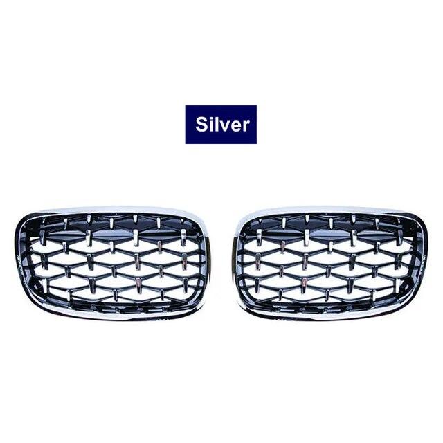 One Pair Diamond Kidney Grille Racing Grill For BMW X5 X6 E70 E71 2008-2013 Front Grills Car Styling Meteor Style Replacement