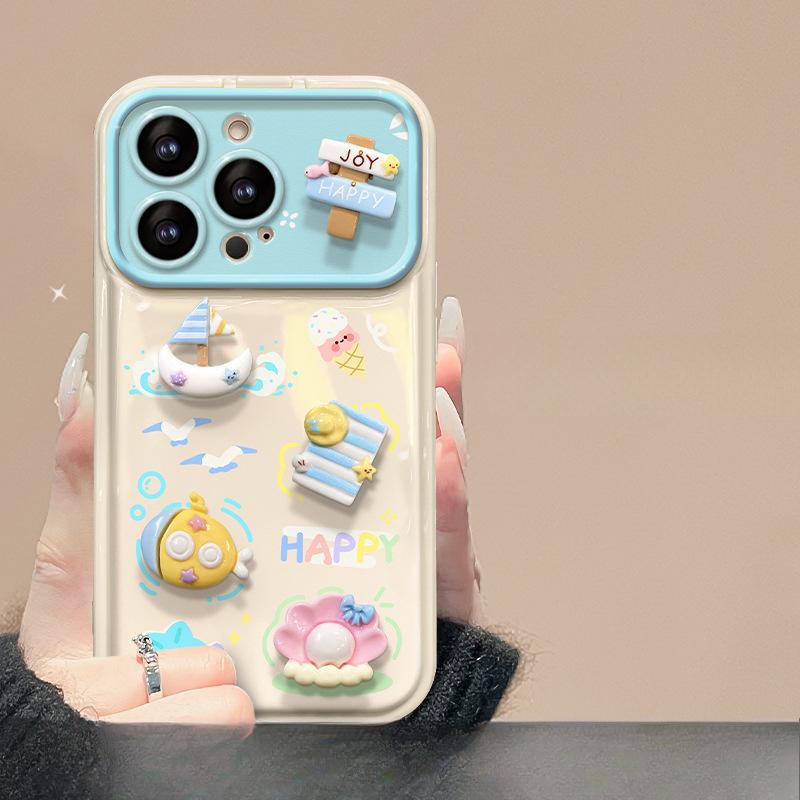 Подходит для чехла для мобильного телефона Apple 15 Iphone14/13pro Пляжная мультяшная кукла Ремешок 12 Большое окно откидной 11