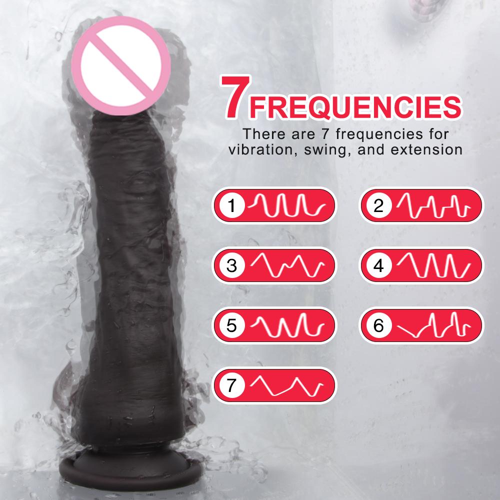 Толкающий Дик Черный Дилдо Телескопический Вибрирующий Дилдо Вибратор Нагревающий Секс-Игрушка Стимуляция Точки G Анальная Вибрация Для Женщин