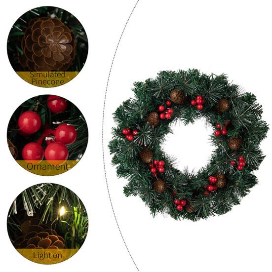 Рождественский венок из сосновых иголок, венок из шишек с красными ягодами, многоразовый сезонный праздничный венок для украшения каминной полки входной двери