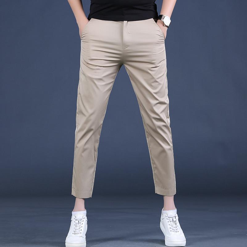 Летние мужские узкие брюки в стиле business casual из хлопка с эластаном для повседневной носки