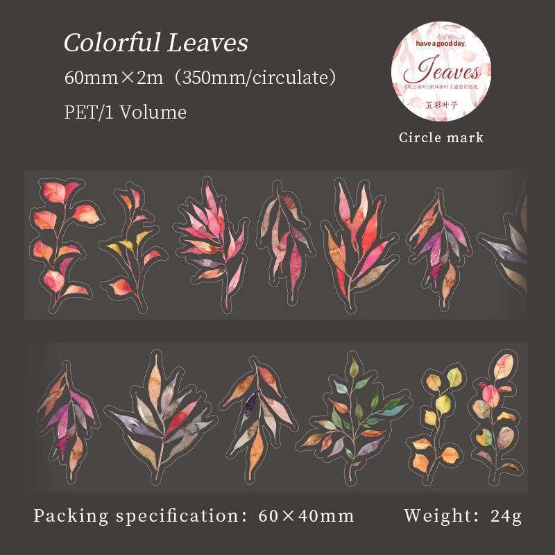 60 мм*2 м Красивая ПЭТ Лента-стикеры с листьями эстетичные Декоративные Наклейки ручной работы DIY ручной работы Маскировочная лента