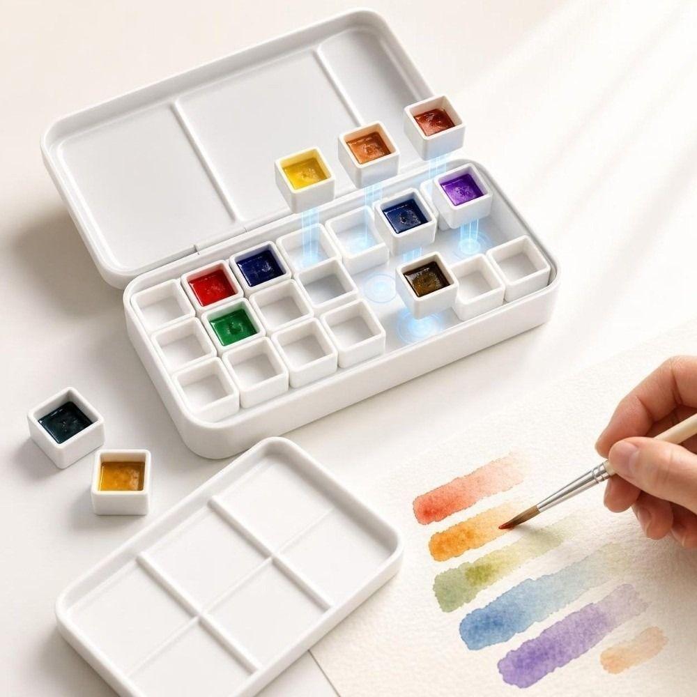24 Pcs Empty Half Pans Magnetic Paint Pans Portable Empty Watercolor Pans Pan Palette Travel