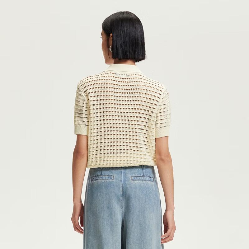 VEROMODA Women's Cotton Lyocell Blend Button Lapel Knit Top