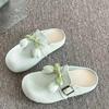 Women's Summer New Round Toe Deep Mouth Bow Flower Non-slip Wear-resistant Flats Platform Baotou Half Slippers