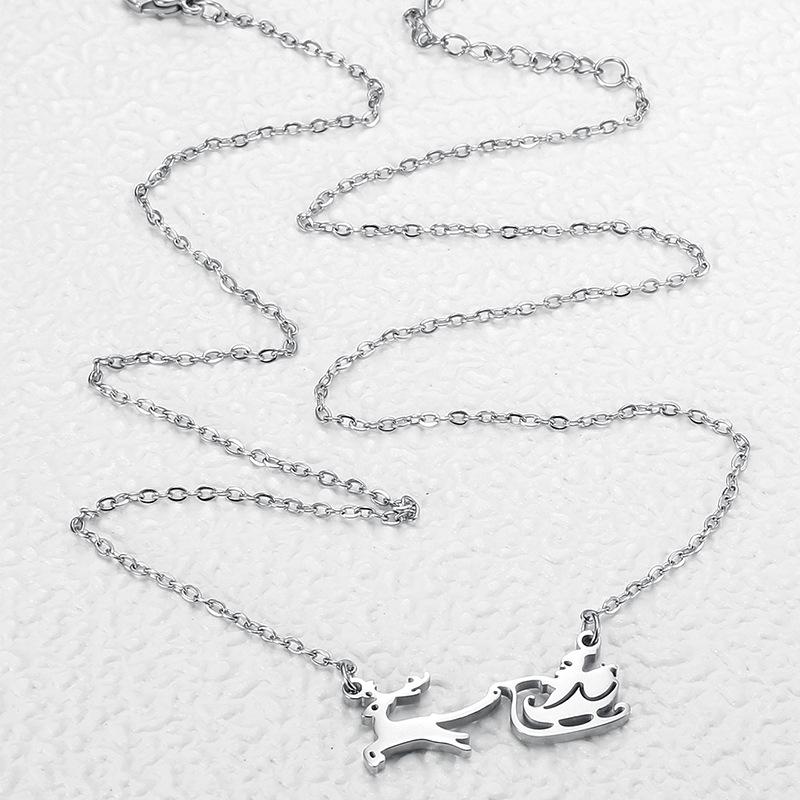 Ожерелье-подвеска «Санта-Клаус, олень, сани» с позолотой 18 карат из титановой стали для женщин