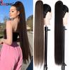 85Cm 33Inch Long Ponytail Hairpieces For Women Hairstyles Straight Synthetic Fake Ponytail Wrap Around Clip In Horse Tail