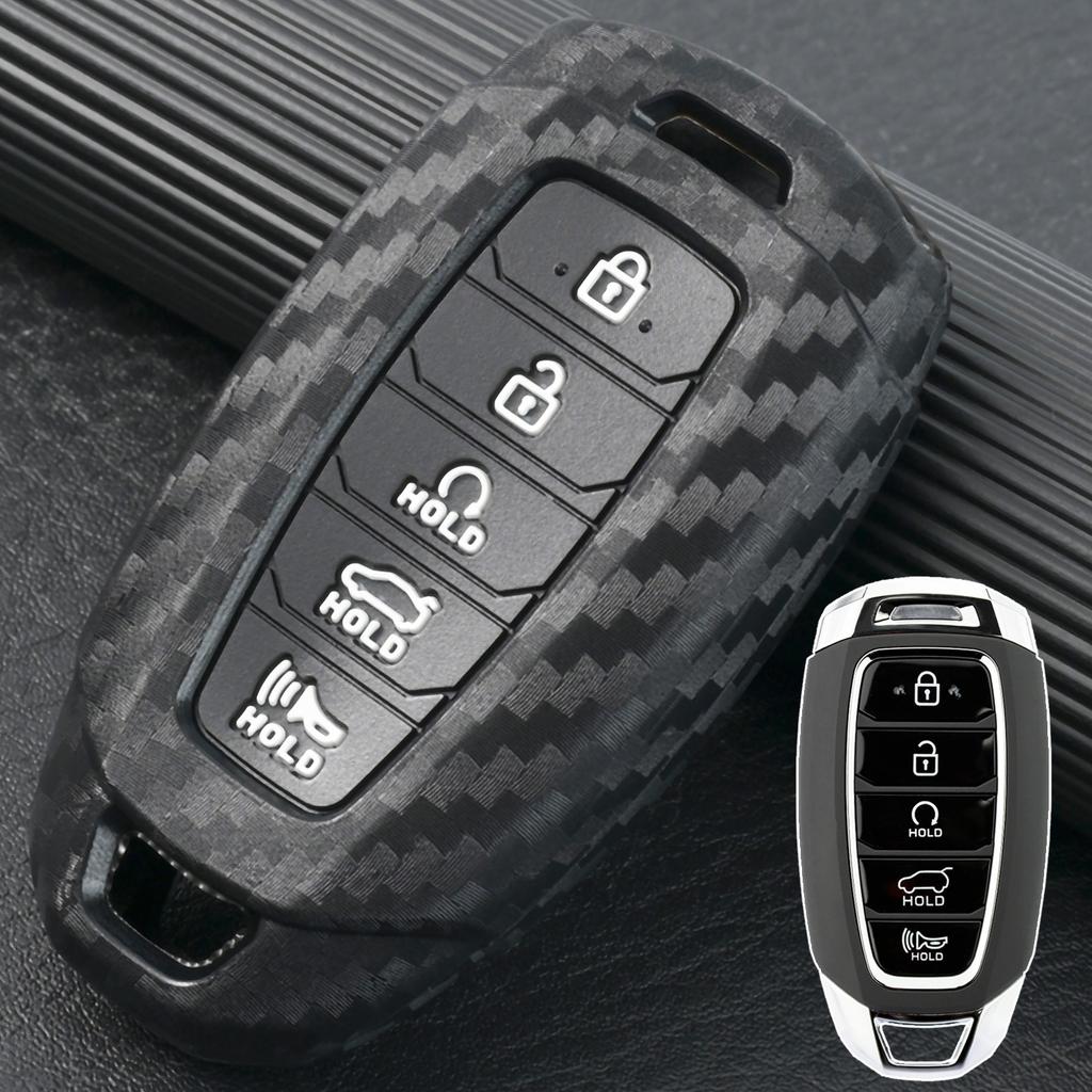 Брелок для ключей из углеродного волокна, чехол для автомобильного пульта дистанционного управления, чехол для брелока, держатель для защиты Hyundai Palisade Elantra 2021 2020 2019, автозапчасти