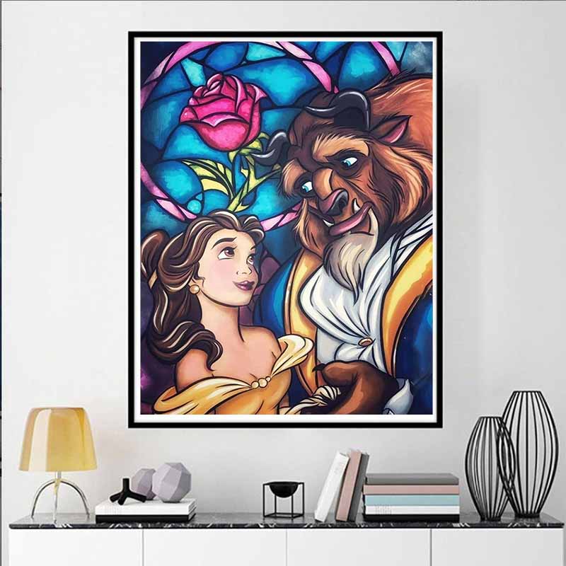 Disney Алмазная мозаика Красавица и Чудовище Витраж Милый DIY Мозаика из страз Набор для вышивания крестиком Вышивка Подарок Декор для дома