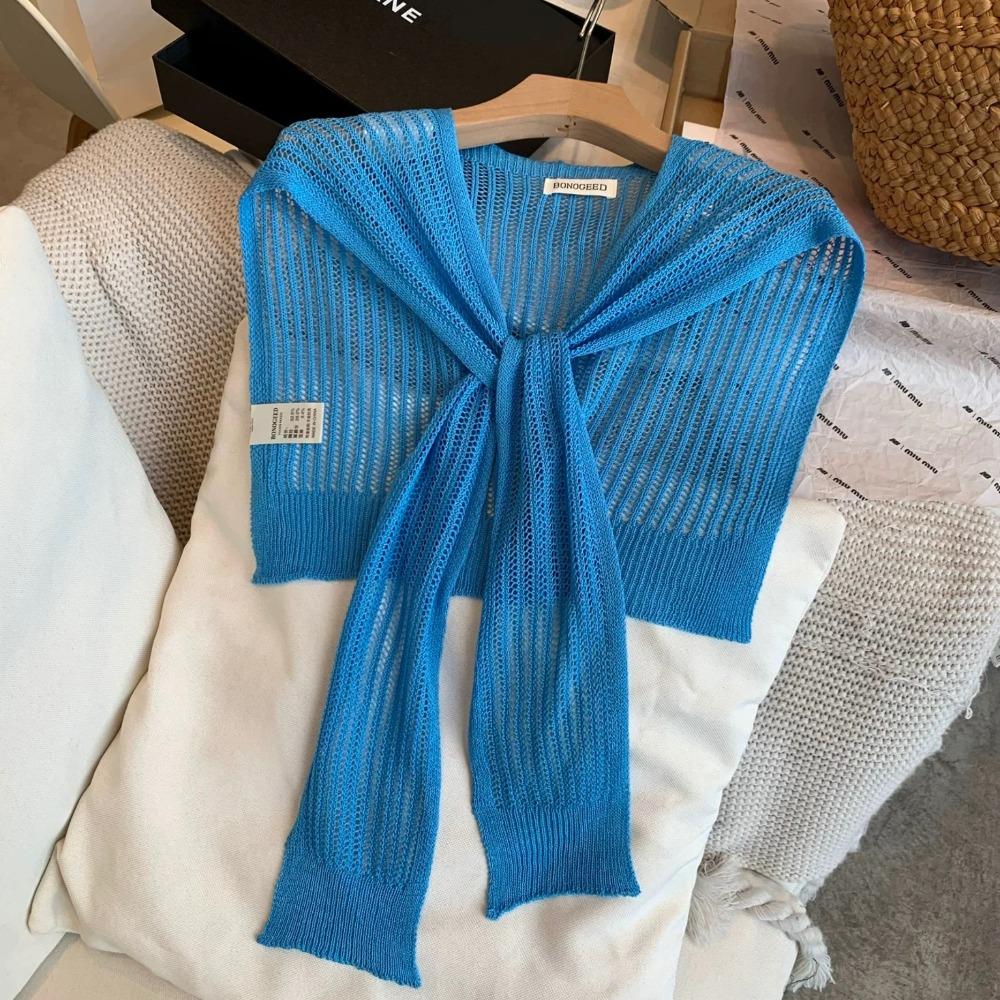 Summer Shoulder Scarf Solid Color Thin Knotted Cape Exquisite Neck Guard Scarf for Women
