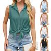 Women's Fashion Solid Color Lapel Sleeveless Button Loose Shirt T-shirt Top