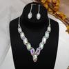 Set European And American Bridal Necklace Earring Set Versatile Fashion Color Crystal Necklace Two -Piece Jewelry Ladies Jewelry
