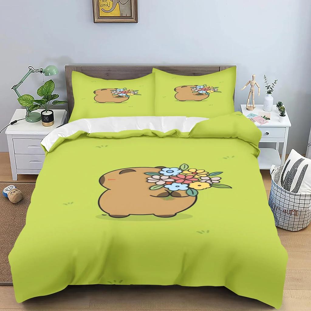 Капибары пододеяльник аниме постельное белье наволочка печатный общий детский и взрослый комплект двуспальный размер реактивная печать одеяло