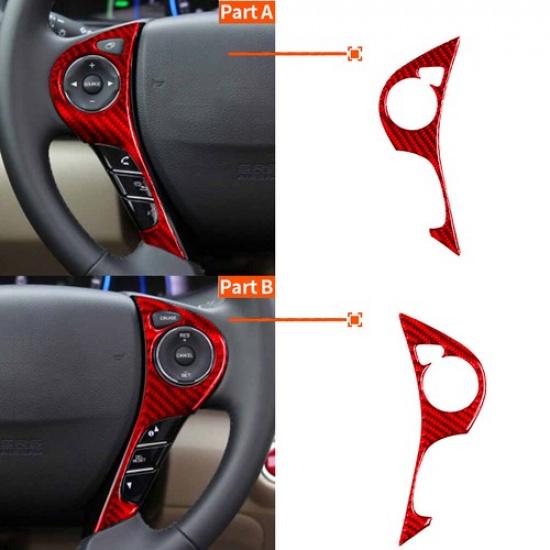 Red Carbon Fiber Steering Wheel Button Cover Trim For Honda Accord 13-17 Type A