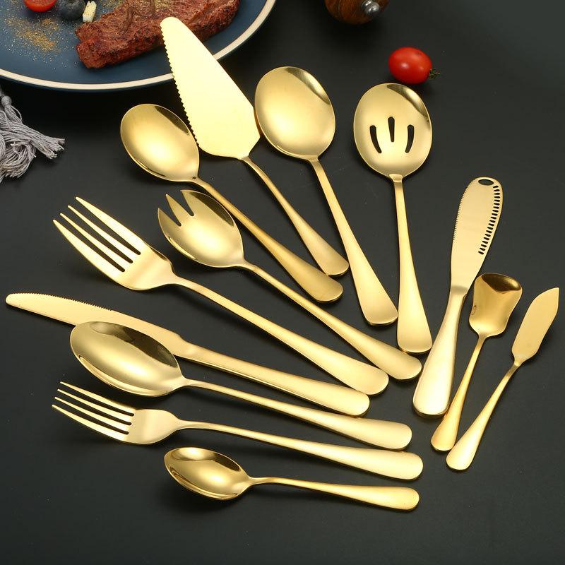 Stainless Steel Tableware, Knives, Forks and Spoons, Western Food, Golden Steak, Knives, Forks and Spoons Four-piece Set