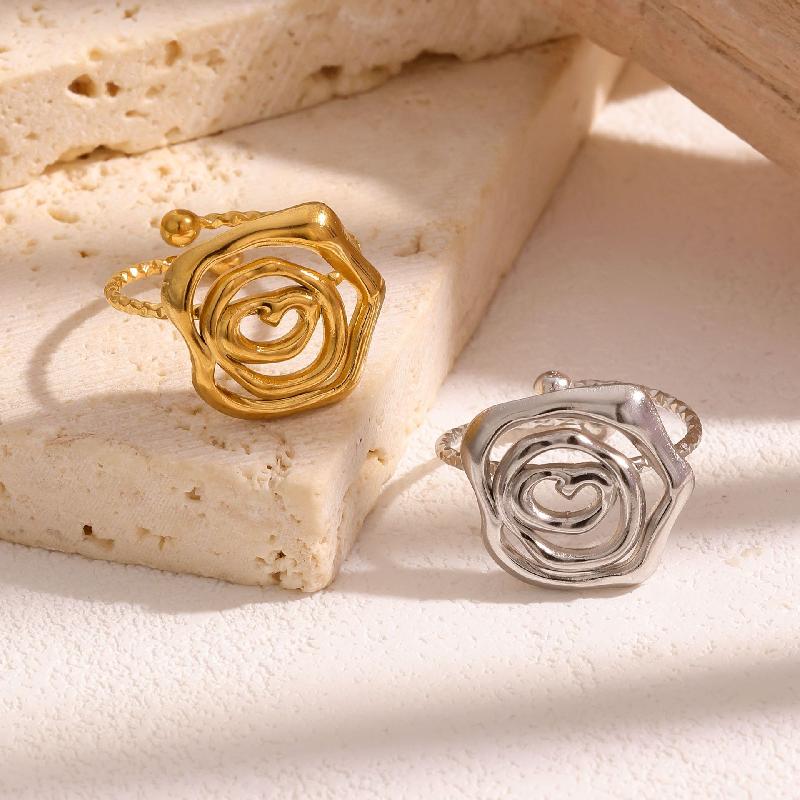 Stainless Steel Line Rings for Women Geometric Hollow Rose Adjustable Opening Rings Exquisite Fade-Resistant Party Zircon Gifts