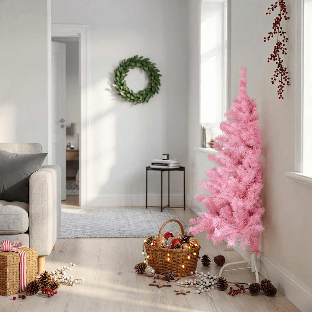Artificial Half Christmas Tree with Stand Pink 120 cm PVC