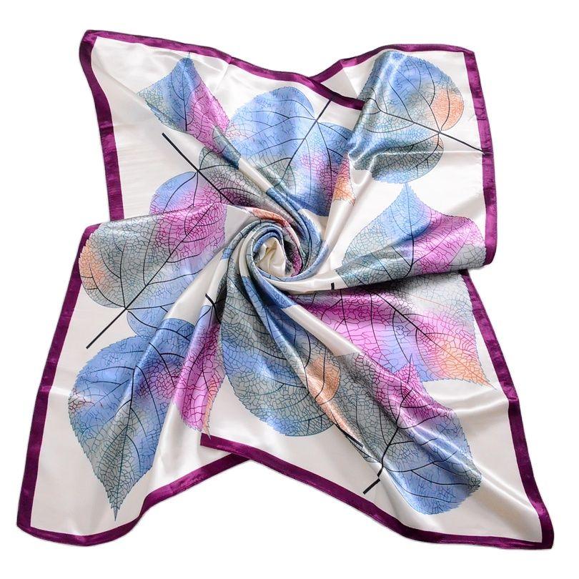 [BYSIFA] New Spring Silk Scarf Shawl Fashion Accessorries Muslim Women Head Scarf 90*90cm Elegant Leaves Pattern Square Scarves