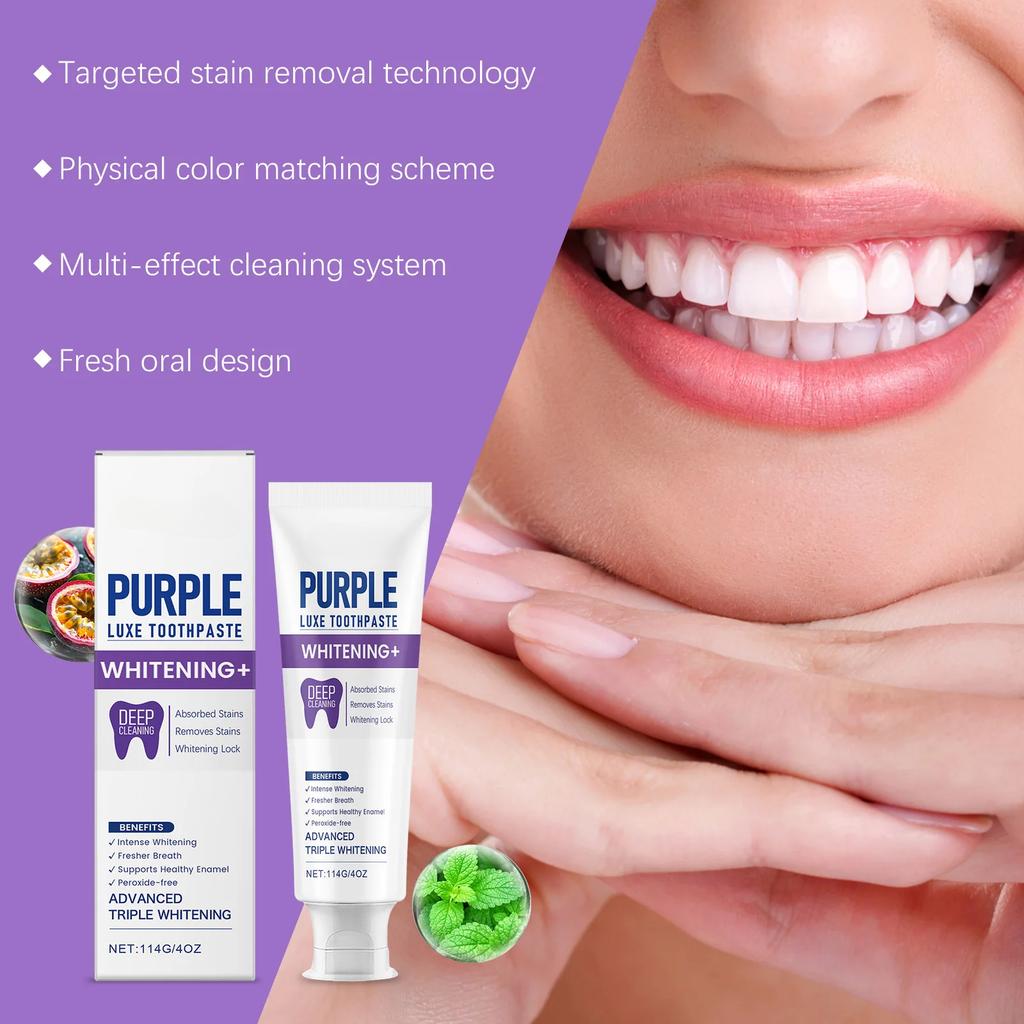 Purple Color Corrector Toothpaste Removal Plaque Stain Dental Bleaching Cleaning Oral Hygiene Fresh Breath Whitening Toothpaste