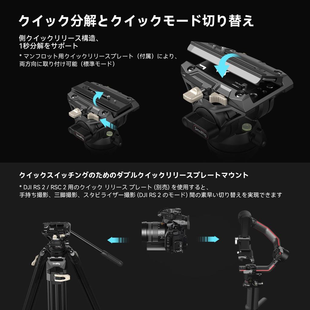 SmallRig Video Большая профессиональная грузоподъемность, в том числе 75-миллиметровая чаша для жидкости, 3 уровня, изготовлен из рычажного замка, совместим с DSLR, SLR, цифровым видео DV