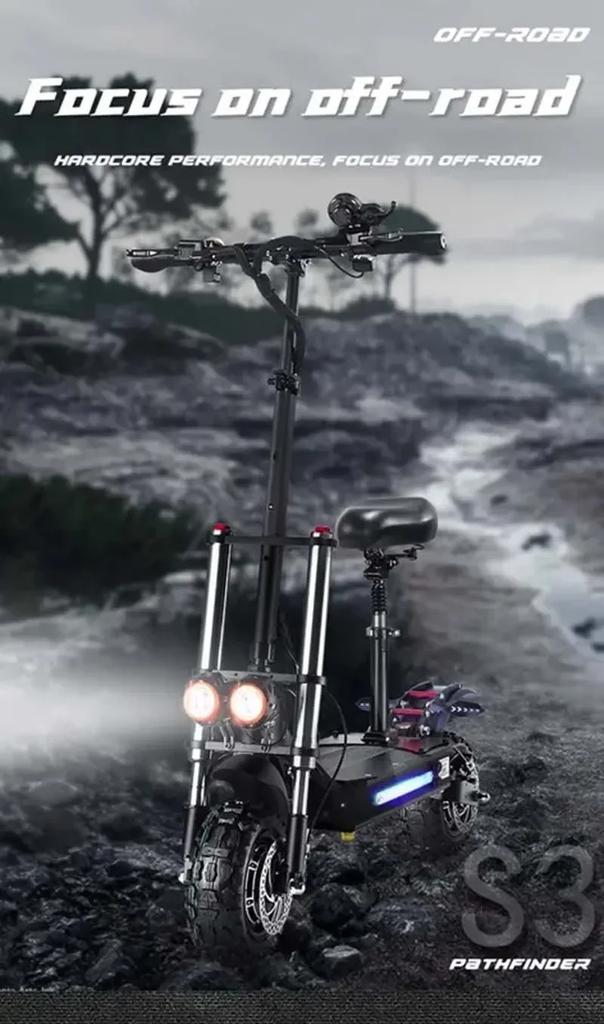 Boyueda S3 6000w 60v 38ah Electric Scooter Dual Motor Removable Seat Hydraulic Shock Absorption 11 Inch Off-road Tyre Escooter