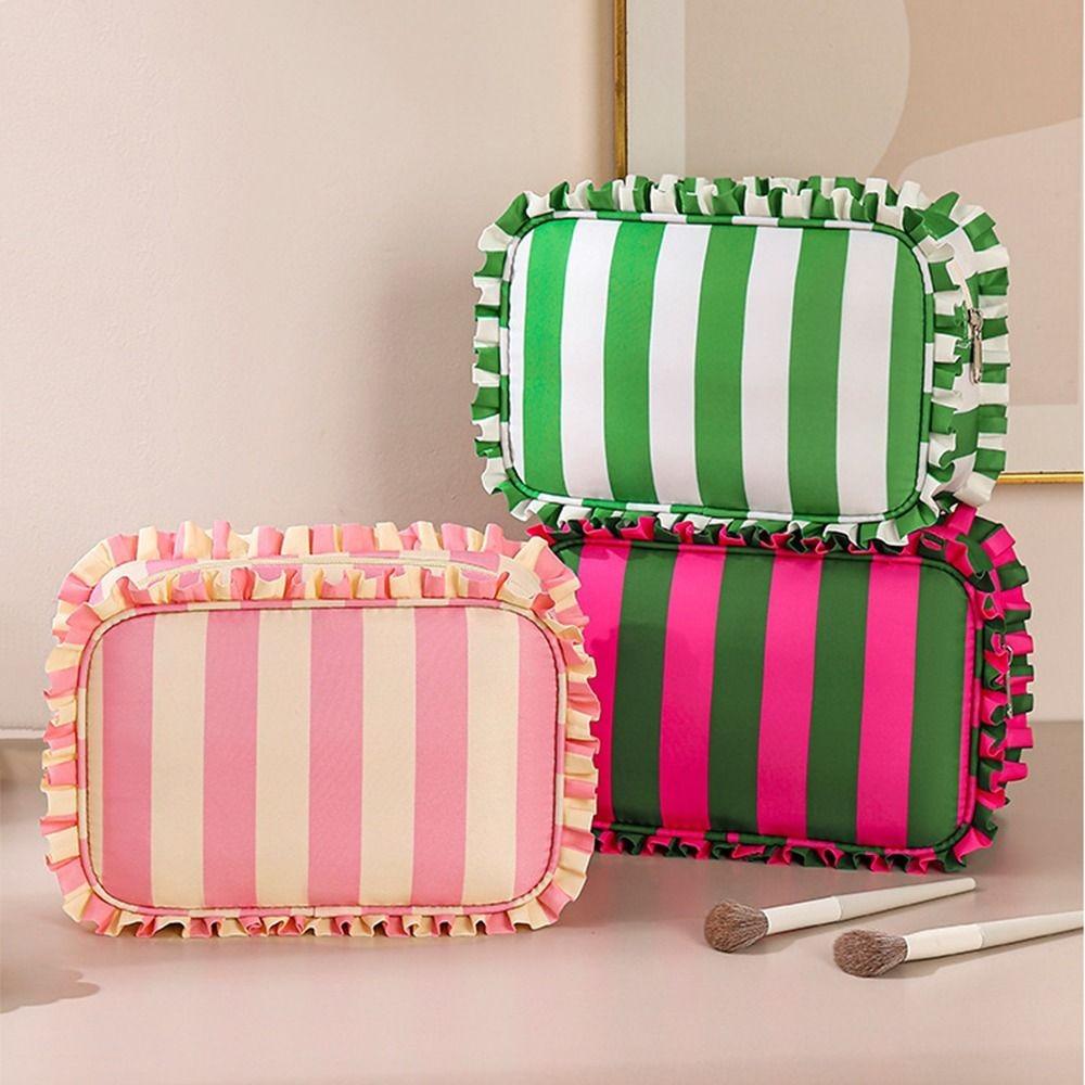 Ruffle Decoration Women's Makeup Case Colorful Travel Zipper Pouch Toiletries Organization
