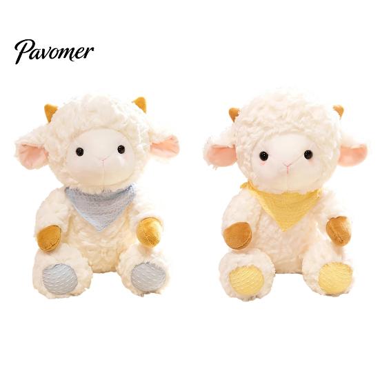 Soft Huggable Doll Cute Lamb Plush Toy, Sheep Stuffed Animal with Knit Bandana, Fluffy Curly Fur Plushie for Kids Girls Birthday Gift, Year