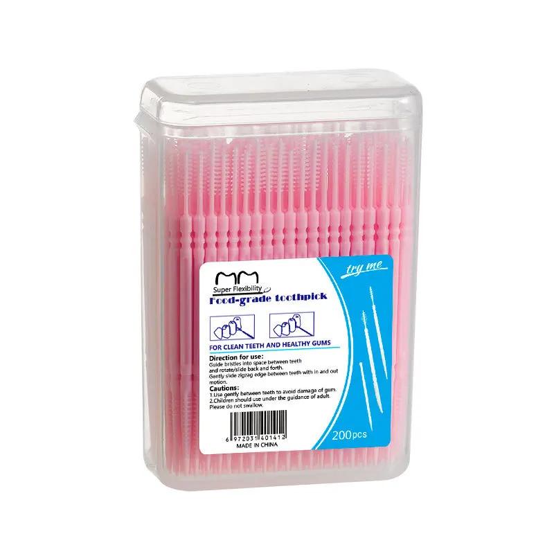 200pcs Plastic Double-headed Disposable Toothpicks Ultra Fine Interdental Brush Dental Flossing Head Oral Hygiene Tool