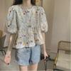 2025 Summer French Chic Women's Sun-Protective Puff Sleeve Floral Blouse