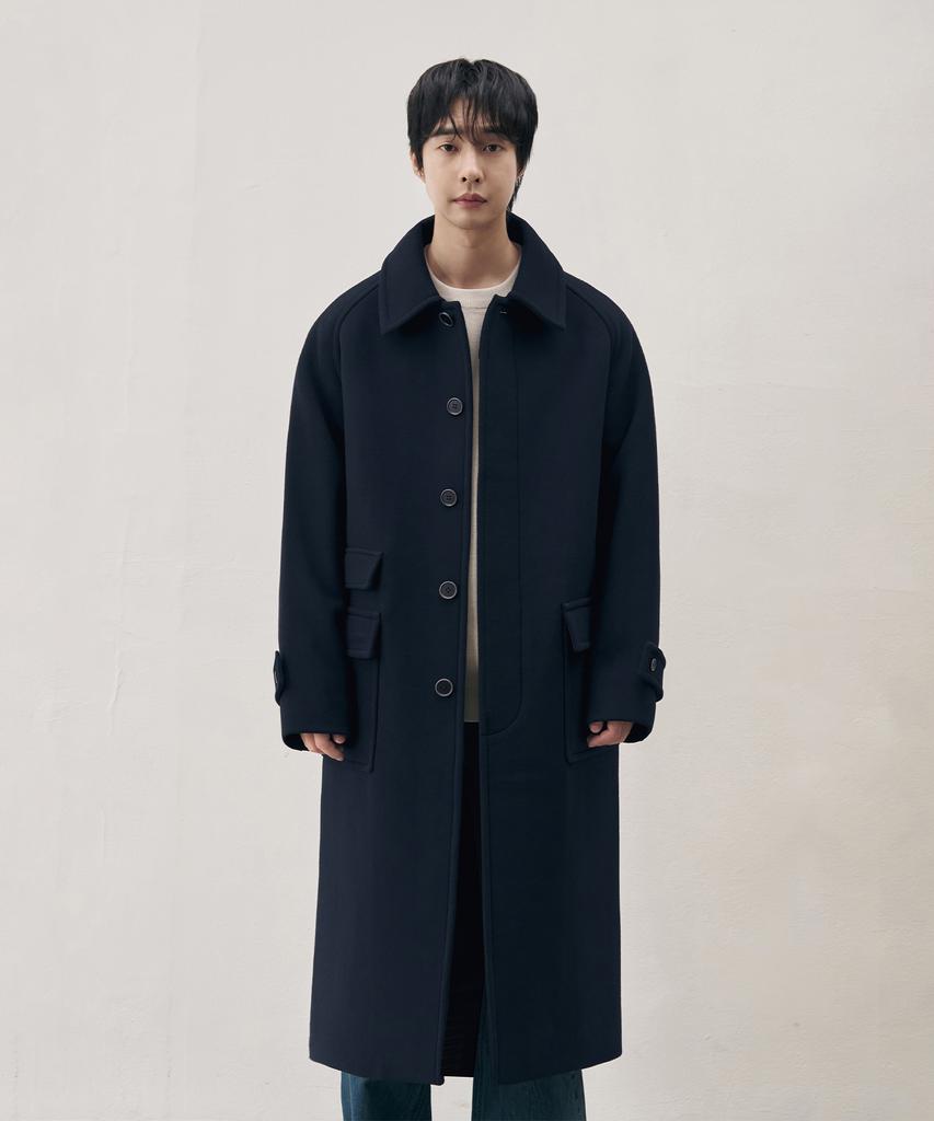 Draw Fit [Oh Jung-Kyu X Draw Fit] Consize Wool Wonder Balmacaan Coat [Navy]