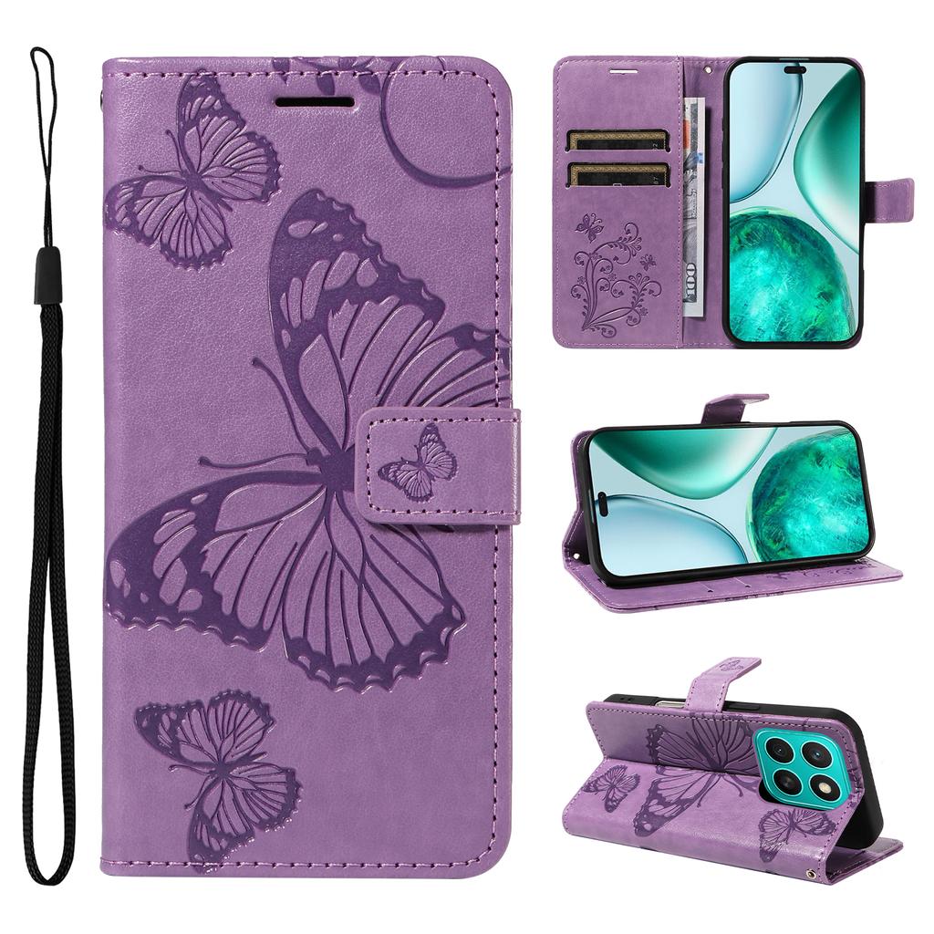 For Honor X8c 4G Wallet Case Floral Butterfly Imprinted Leather Phone Cover Stand