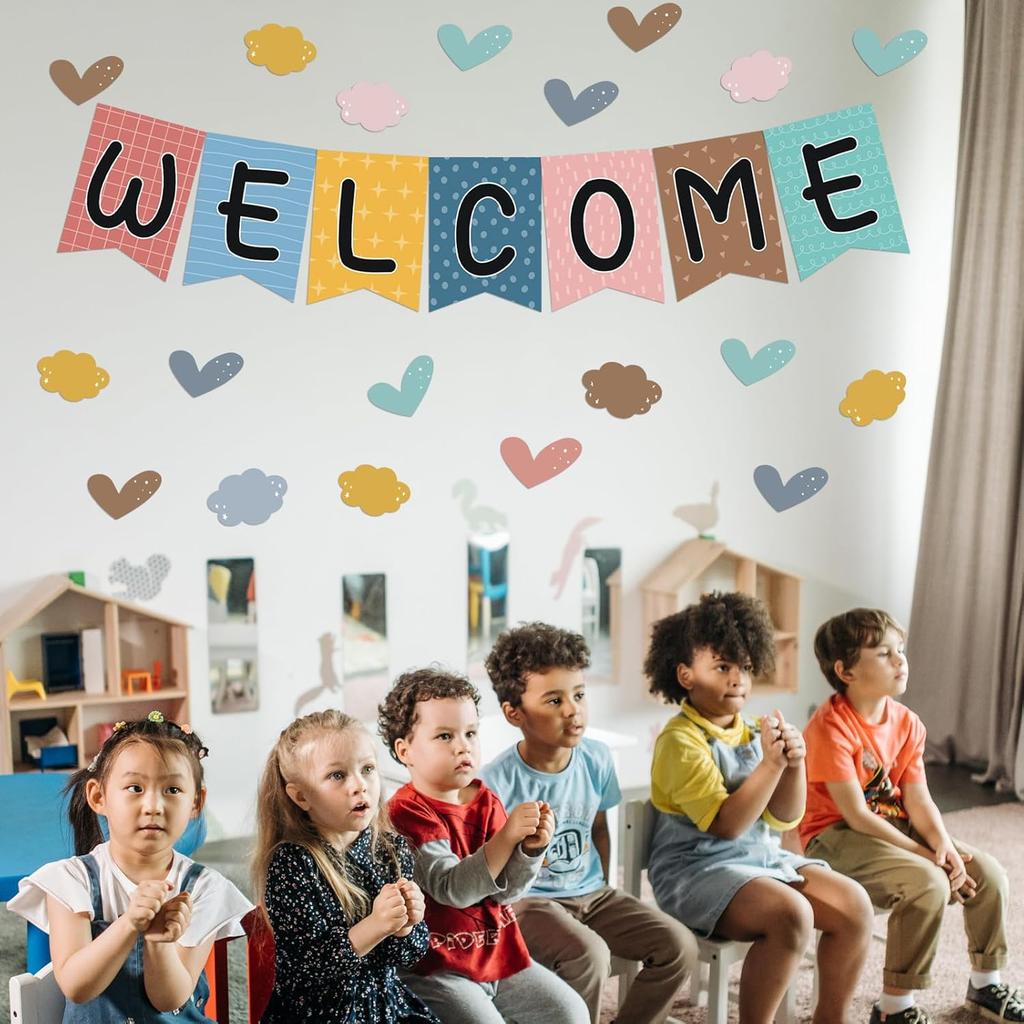 57pcs Boho Rainbow Welcome Banner Welcome Bulletin Board Set for Classroom Decoration Back to School Supplies