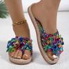 Fashion Women Flower Flip Flops Slippers Women Shoes Boho Style Braided Band Designer Shoes Casual Non Slip Slides Ladies Zapatos Mujer