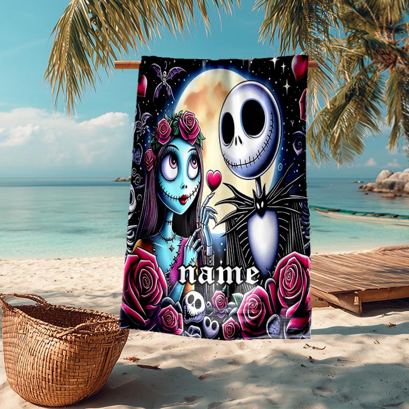 Custom Name Ultra-Soft Beach Towel with The Nightmare Before Christmas Theme,Ideal for Pool - Camping, Diving - Perfect Travel Essential, Vibrant Beac