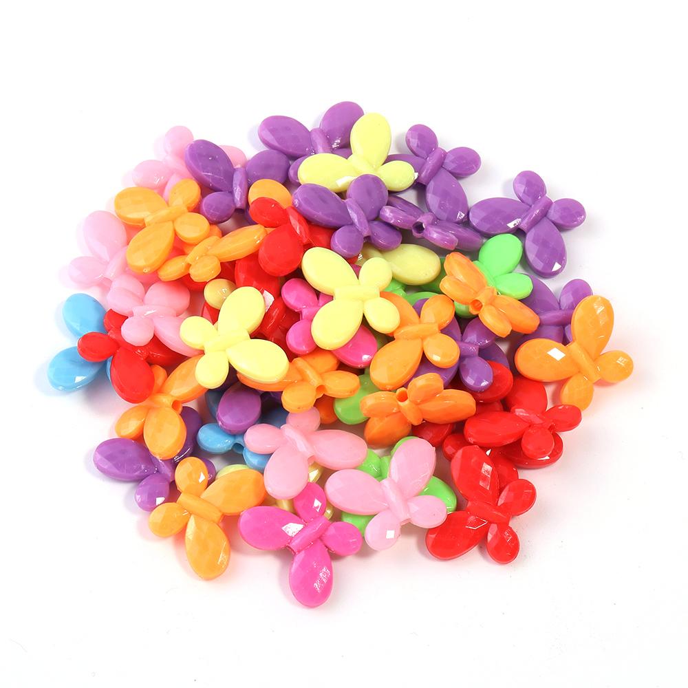 50pcs/lot Mixed Color Plastic Beads Butterfly Snowflake Candy Shaped Loose Beads For DIY Bracelet Earrings Accessories Wholesale