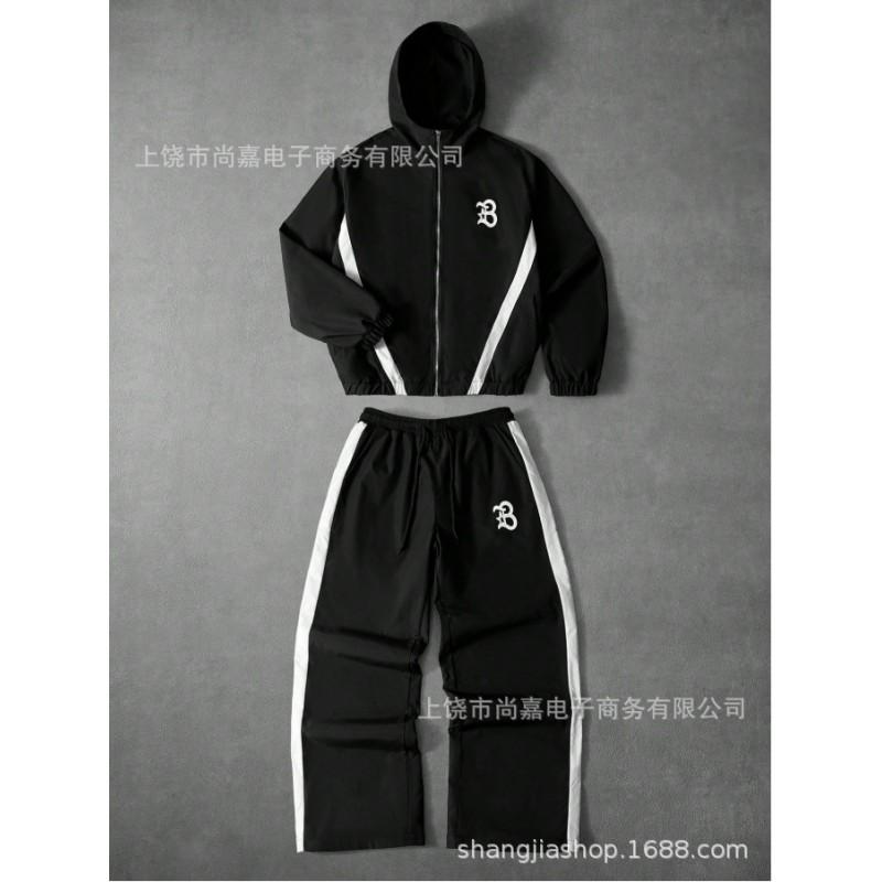 Mens Letter Print Hooded Zip Jacket Tracksuit Casual Sportswear Set S-6XL