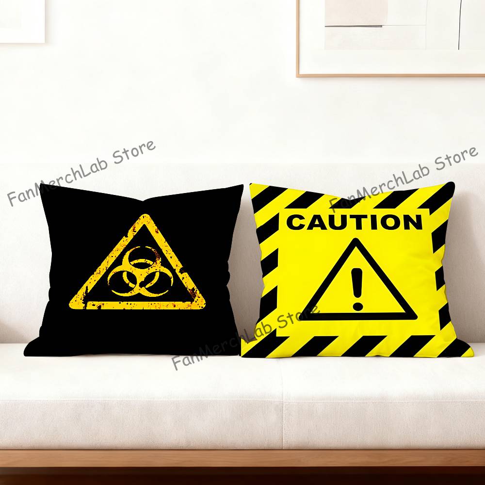 Warning Icon Danger Pillow Case Ultra Soft Skin Friendly Fabric Cloud Like Comfort Concealed Zipper