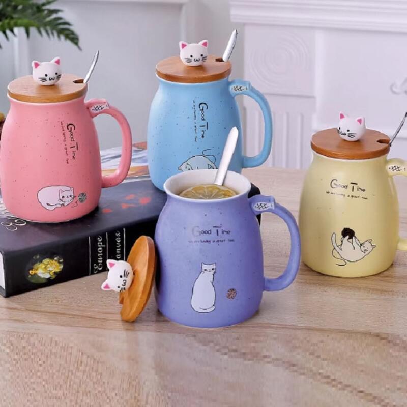 Милая кошка керамическая крышка кружка чашка красивая домашнее кафе кофе